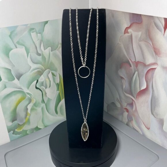 Marlowe Ellipse Circle Layered Light Champagne Crystal Necklace Gift Packaged - Picture 1 of 9